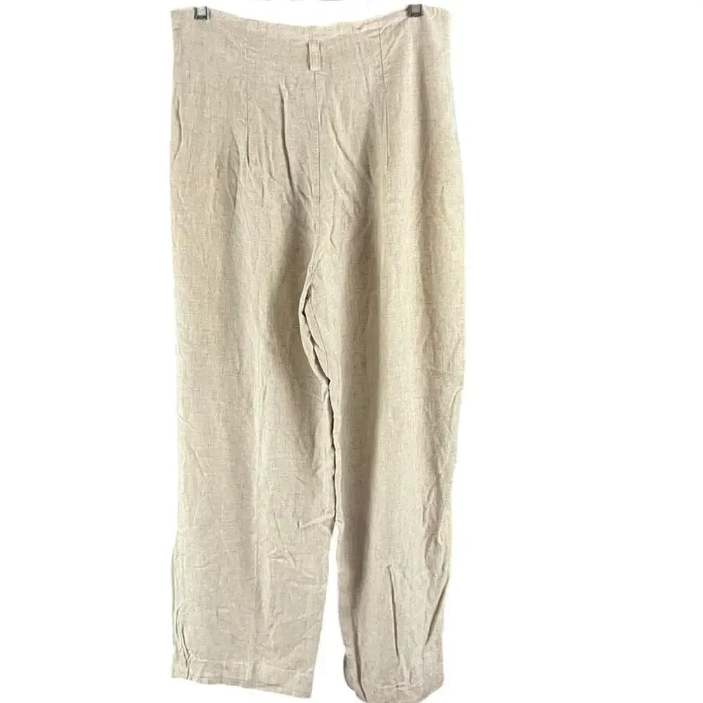 Vintage Ecru Brand High Waist Wide Leg Linen Blend Pants Size 13/14 Lagenlook